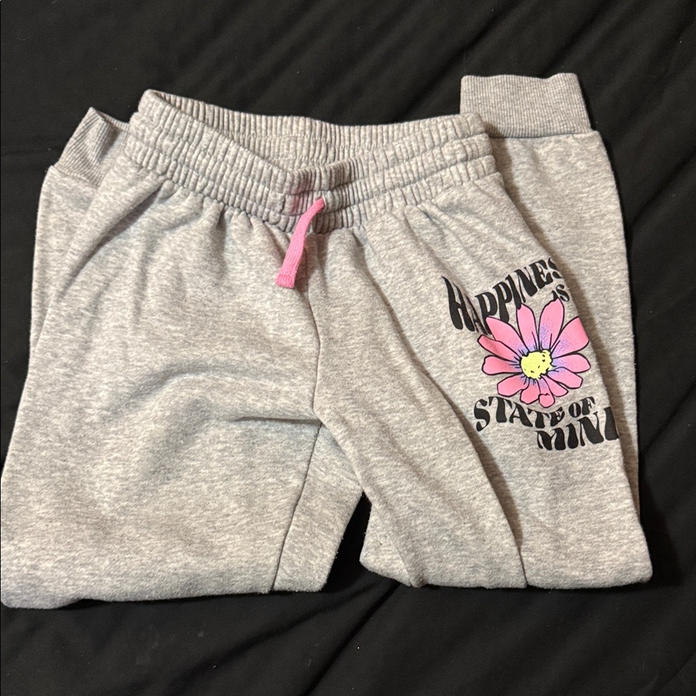 Justice Gray Joggers with Pink Flower Graphic